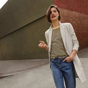 Striped Cream Women's Coat